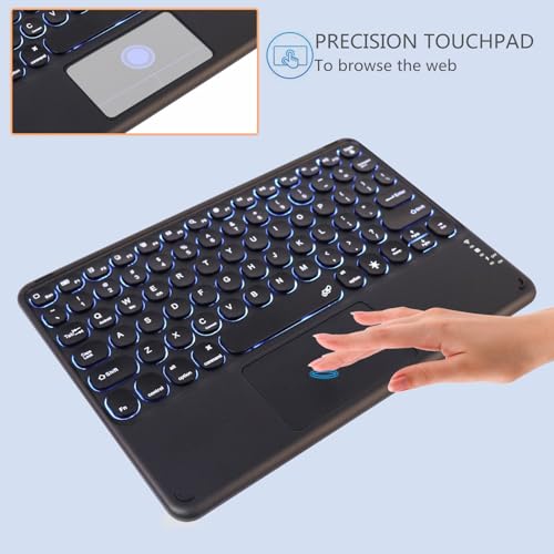 Bluetooth Keyboard with Touchpad, 10 inch Ultra Silm 7 Colors RGB Backlit Wireless Keyboard Universal Rechargeable Portable Keypad with Trackpad for iPad iOS Android Windows Laptops PC(Black) - color: black