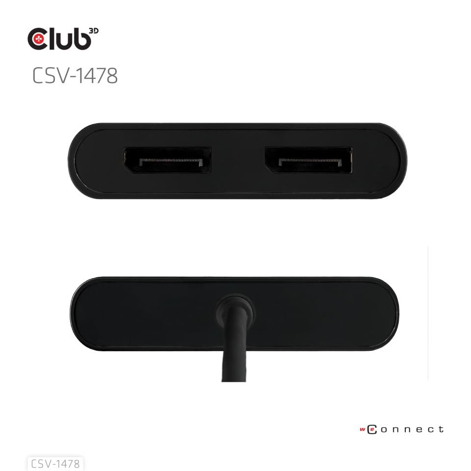 Club 3D CSV-1478 USB-C(with USB Type A Adapter) to Dual DisplayPort Video Splitter 4K60Hz