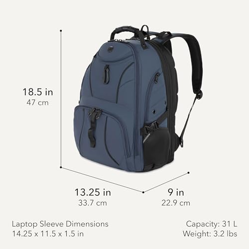 SWISSGEAR 1900 ScanSmart Laptop Backpack, Fits Most 17-Inch Laptops, TSA-Friendly Lay-Flat Design, RFID Protection, and Tablet Pocket, Black, 31L, 18.5-Inch - color: Blueberry