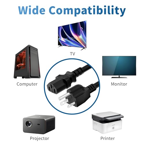 Adoreen Computer TV Monitor Replacement Power Cord 15 Ft/5 Pack, 3-Prong AC Universal Power Supply Cable 5-15P to IEC 320 C13 C14, SJT 18AWG 10A/125V for Treadmill Printer,PC,Desktop+Ties-ETL-Black - size: 15FT, style: 5 Pack