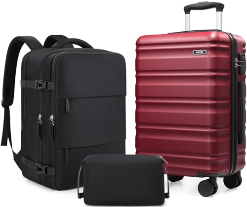 3 Piece Luggage Set, 20 Inch Carry On Luggage 22x14x9 Airline Approved, Hardside Suitcases with Wheels, Suitcase Set with YKK Zipper&TSA Lock, Travel Set - color: Red, size: 3 piece set (20inch)
