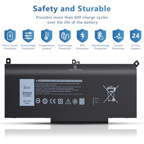 60Wh F3YGT Laptop Battery Compatible with Dell Latitude 12 7000 7280 7290 13 7380 7390 P29S002 14 7480 7490 P73G002 E7480 E7280 E7290 DM3WC DM6WC 2X39G - size: F3YGT for Dell