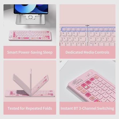 Foldable Bluetooth Keyboard with UV Printing Technology Rechargeable Keyboards,Compact Wireless Travel Keyboards for iPad, Smartphone, Tablet and Laptop - Z1 Pink Colorful - color: Z1 Pink Colorful