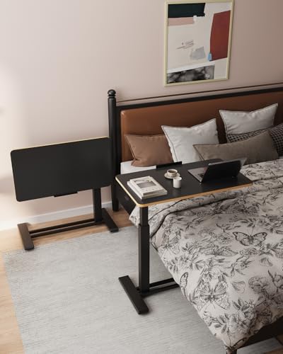 FLEXISPOT H7 PRO 90° Tiltable Mobile Overbed Table with Pneumatic Lift,28'' | Foldable bedside table with adjustable desktop for laptop, Rolling Computer Cart and bed sofa.27.6" W x 15.7" D,Black Maple - color: Black Maple, size: 28x16