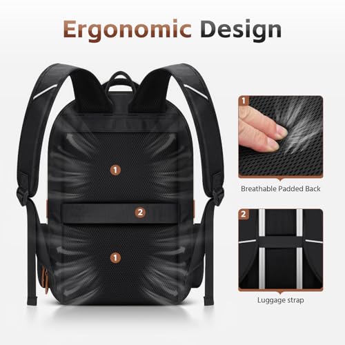RealCool 15.6-17.3" Laptop Backpack, 31L Water Resistant Travel Bag | Independent frame opening, lightweight ,multi-compartments, ergonomic padded straps, luggage belt, for School,Business Trip - color: Beige-black