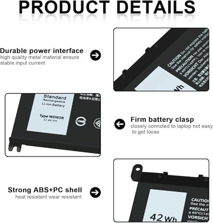 TSKYBEAR WDX0R Laptop Battery Compatible with Dell Inspiron 15 5000 5567 5570 5565 5568 5578 7000 7560 7570 7573 7569 7579 13 5368 5378 7378 17 5765 5767 5770 Series Notebook Battery 3CRH3 T2JX4 - size: WDX0R