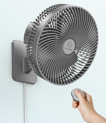 LEMOISTAR 10 Inch Wall Mounted Fan with Remote Control, 90° Oscillating, 4 Speeds, 4 Timer, Adjustable Tilt, 70 Inch Cord, Quiet, for Bedroom Garage RV Office Home Patio-Grey - color: 10 Inch Grey+Grey