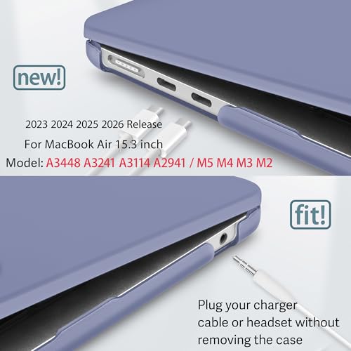 May Chen for 2026 MacBook Air 15 inch Case 2025 2024 2023 A3448 M5 A3241 M4 A3114 M3 A2941 M2 with Liquid Retina Display & Touch ID, Plastic Hard Shell with Keyboard Cover - Lavender Gray - color: Lavender Gray