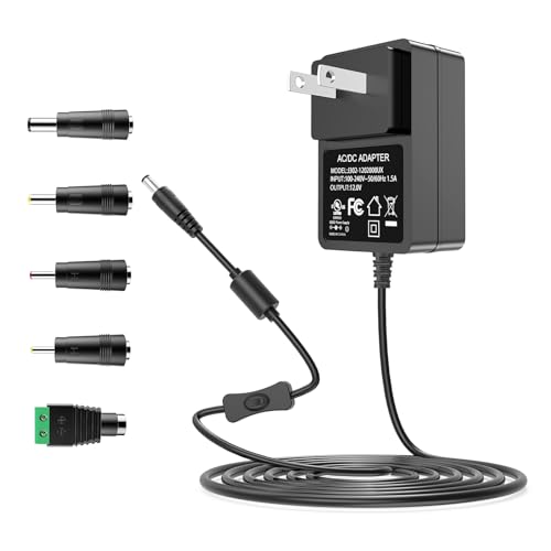 DC 12V Power Supply UL Listed,100-240V AC to 12V 2A 1A Adapter with 5 Tips | for Yamaha Keyboard External Hard Drive DVD Players GPS DVR webcam Breast Pump routers CCTV Camera BT Speaker With a switch