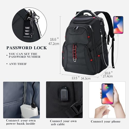 EMPSIGN 17.3 Inch Computer Laptop Backpack for Men, 45L with USB, Black | Anti-Theft, USB Charging Port, Water-Repellent, Business Travel Work College