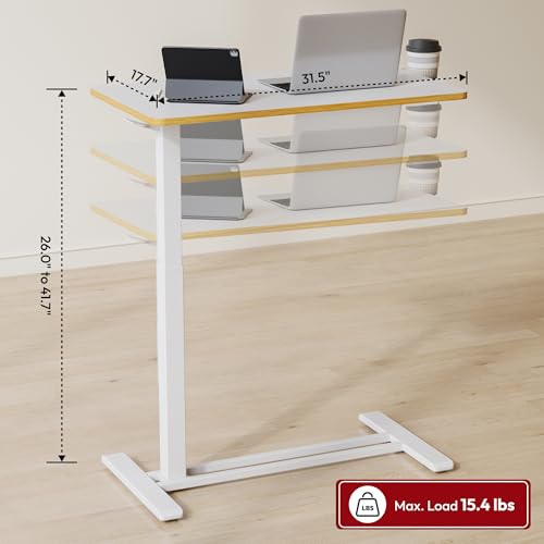 SANODESK 32''Pneumatic Adjustable Overbed Bedside Table with Hidden Casters | Medical Mobile Side End Table Laptop Computer Standing Desk Cart with Tray, Hospital and Home Use,31.5"W x 17.7"D,White Maple - color: White Maple, size: Large