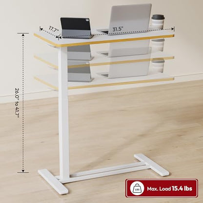 SANODESK 32''Pneumatic Adjustable Overbed Bedside Table with Hidden Casters | Medical Mobile Side End Table Laptop Computer Standing Desk Cart with Tray, Hospital and Home Use,31.5"W x 17.7"D,White Maple - color: White Maple, size: Large