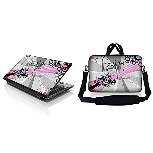 Laptop Sleeve Bag Carrying Case w/Handle & Adjustable Shoulder Strap & Matching Skin Sticker Compatible with 15" 15.4" 15.6" Asus, Acer - Love Skull Floral - color: Love Skull Floral Color, size: 15 inch