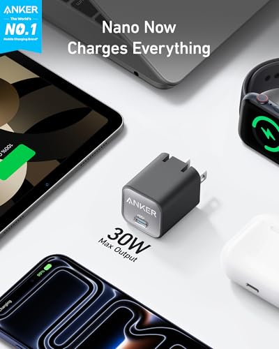 Anker Nano Phone Charger, USB C GaN Charger 30W, PIQ 3.0 Foldable PPS Fast Charger USB C for iPhone 17/16 and More Series, Galaxy, iPad, Compatible with MagSafe - color: black