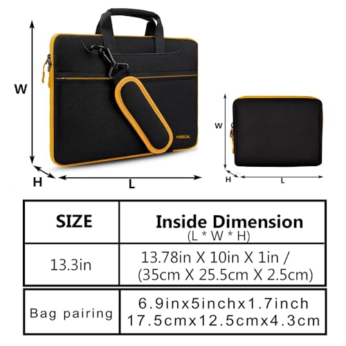 Hseok Laptop Shoulder Bag 13-14 inch Shockproof Water-Resistant HandBag with Small Case Compatible with MacBook Pro/Neo 14" M5/M4/M3/M2/M1, Mac Air/Pro 13.3", XPS 13/14, Most 13"-14" PC,Black-yellow - color: Black-yellow, size: 13"-14"