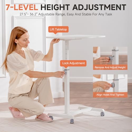 COMHOMA Overbed Bedside Table with Wheels, Hospital Bed Table Over The Bed, Adjustable Mobile Standing Desk Rolling Laptop Desk for Hospital and Home Use, White - size: 24x16in (Non-Tiltable)