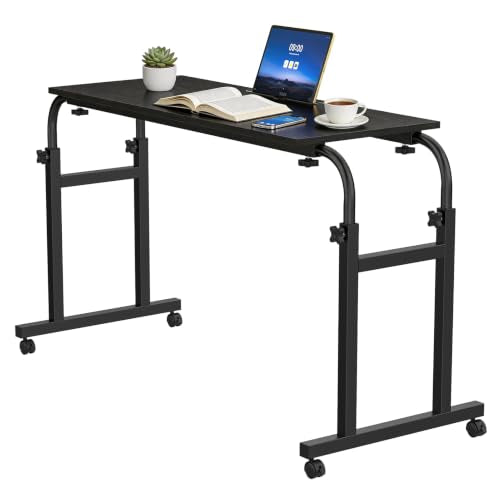 Overbed Table with Wheels, Adjustable Height and Length Bed Desk, Mobile Laptop for Bed, Recliner and Sofa, Rolling Hospital Tray Table for Adults and Seniors Black 100x40cm - color: Black 100x40cm