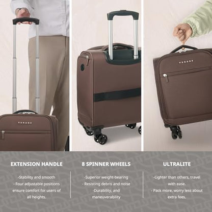Verage Underseat Carry On Luggage with Wheels, 14.5-Inch Spinner Small Suitcase, Softside Lightweight Travel Bag for Men and Women, Airplane Carry On Bag, Chestnut Brown - color: Chestnut Brown, size: Basic Underseat