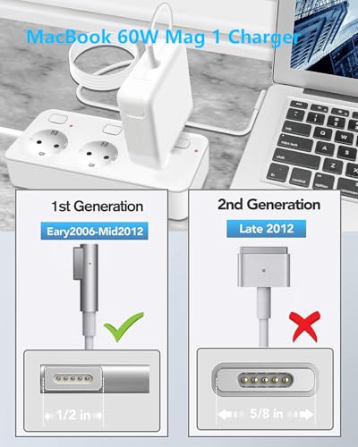 60W Charger for MacBook Pro Magnetic 1 L-Tip Before Mid-2012 MacBook Series | Mag 1 Laptop Charger Compatible with MacBook Pro 13", Late 2009-Mid 2012, A1278 A1342 A1344 A1330 A1181 A1184 A1185
