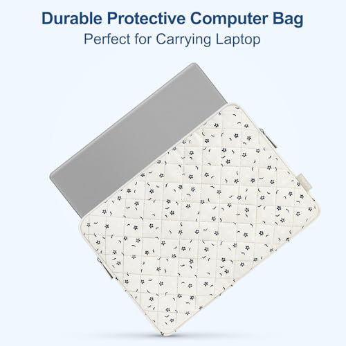 MOSISO 13-14 inch Laptop Case, 13.3 inch Puffy Laptop Sleeve, Blue&White | Compatible with MacBook Air 13.6/Pro 13/Pro 14, HP Dell ASUS Lenovo, Square Quilted Carrying Bag Cover with Small Case