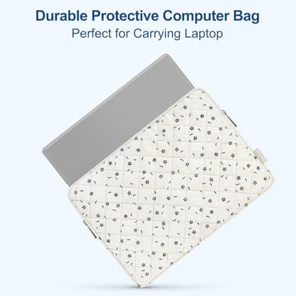 MOSISO 13-14 inch Laptop Case, 13.3 inch Puffy Laptop Sleeve, Blue&White | Compatible with MacBook Air 13.6/Pro 13/Pro 14, HP Dell ASUS Lenovo, Square Quilted Carrying Bag Cover with Small Case