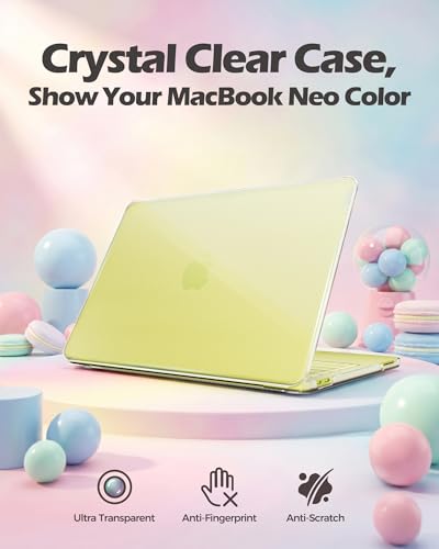 ProCase Clear Case for MacBook Neo 13 Inch 2026 Model A3404, Ultra-Thin Hard Shell Protective Laptop Cover with Keyboard Cover & 50 PCS Yellow Stickers - color: Clear Case + Yellow Stickers