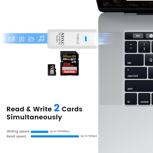 USB3.0 SD/TF Card Reader, USB 3.0 5Gbps High-Speed Dual Slot OTG Memory Card Adapter for TF/Micro SD/SD/SDXC/Micro SDXC/Micro SDHC Memory Cards, Compatible with MacBook Pro/Air (White) - size: Card-Reader-3.0-White