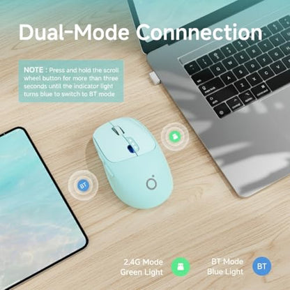 SEUNKWANG Dual-Mode Wireless Mouse with Visible Battery Indicator, Silent Rechargeable Bluetooth & 2.4G Computer Mouse, 1600 DPI, One-Click Desktop Privacy Key, Portable Mice for Laptop/PC/Mac - Blue - color: Blue