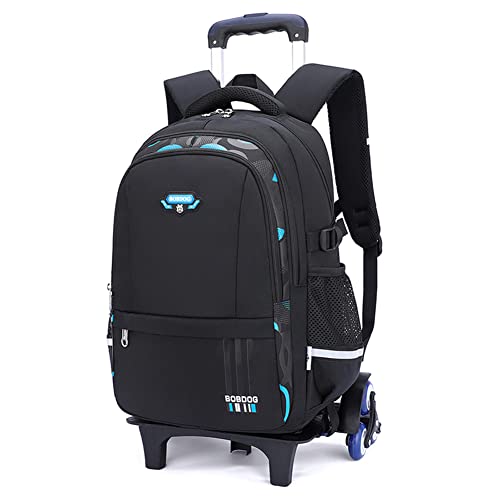 Mfikaryi Solid Color Elemetary Rolling Backpack,Camo Prints Kids Wheeled School BookBag,Backpack with wheels for boys - color: Black Blue