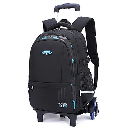 Mfikaryi Solid Color Elemetary Rolling Backpack,Camo Prints Kids Wheeled School BookBag,Backpack with wheels for boys - color: Black Blue