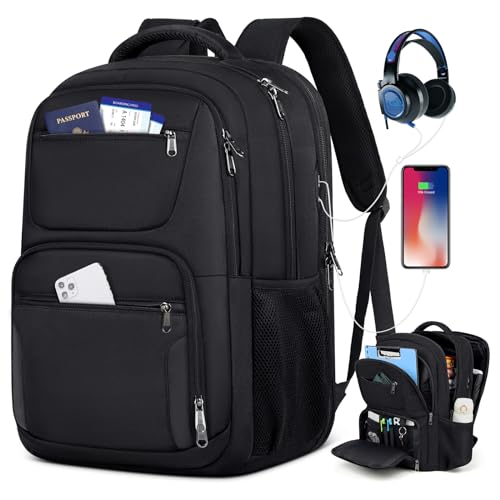 Travel Laptop Backpack, 17 Inch Extra Large Laptop Backpack with USB Charging Hole 45L Anti Theft Travel Backpack Water Resistant College Business Computer Bag Fit 17.3 Inch Laptop for Men Women Black - color: Black