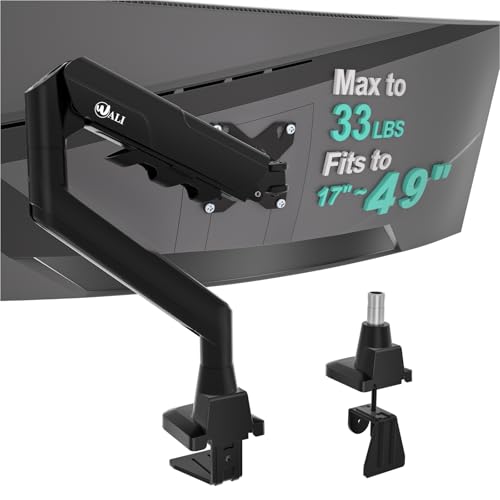 WALI Heavy Duty Single Monitor Arm for 17-49 Inch Flat Curved Ultrawide Screens, up to 33 Lbs, Adjustable Single Monitor Desk Mount for Home Office Gaming, VESA 75/100mm (GSM001XLN), Black - color: Black (Single), size: 17" to 49"