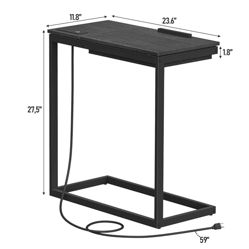 TUTOTAK Large C Shaped End Table, Side Table with Charging Station C Table | Tilting Laptop Stand with Storage, Computer Couch table for Living Room, Bedroom, Black TB01BK090 - color: Black, style: Plug