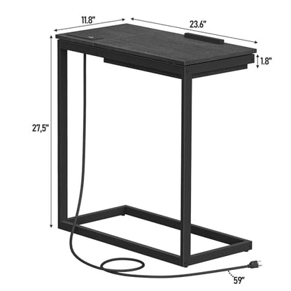 TUTOTAK Large C Shaped End Table, Side Table with Charging Station C Table | Tilting Laptop Stand with Storage, Computer Couch table for Living Room, Bedroom, Black TB01BK090 - color: Black, style: Plug