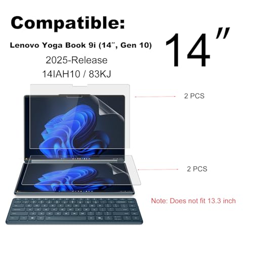 KEANBOLL 4 Pack Matte-Anti Glare Screen Protector for New 2025 Lenovo Yoga Book 9i (14IAH10) Laptop Touch Display 14 Inch-(2 Sets - Primary and Secondary Screens)
