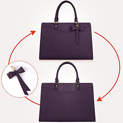 RAINSMORE Laptop Bag for Women 15.6 Inch PU Tote Bag Business Work Bag Waterproof Briefcase Computer Tote Lightweight Handbag Shoulder, Dark Purple - color: Dark Purple