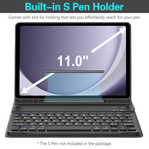 Keyboard Case for Samsung Galaxy Tab A9 Plus 5G 11 inch 2023 (SM-X210/X216/X218), Magnetic Detachable Wireless Keyboard Bluetooth, Smart Folio Cover with S Pen Holder for Galaxy Tab A9+ 11“（Black） - color: Ink Black