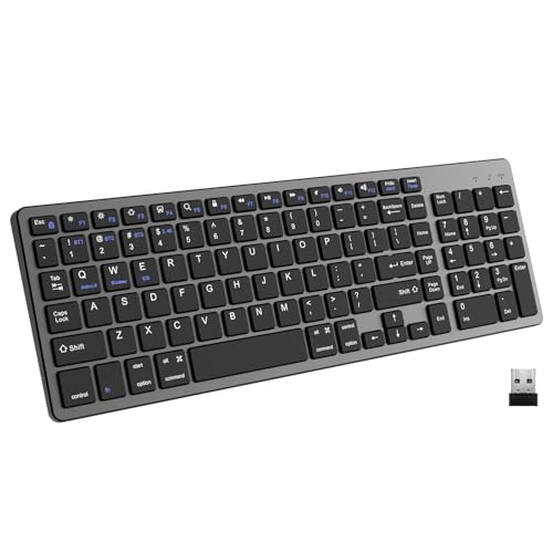 Ultra Slim Wireless Bluetooth Keyboard Rechargeable, 4-Device Free Switching (2.4G+BT) Full Size Keyboard, Quiet Typing, for PC/Laptop/Smart TV/IPad/Phone,Black Aluminum Finish,12 Multimedia Keys - color: Black (102-Key)-Upgraded, size: 102-Key