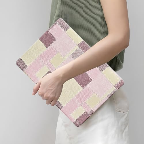 DTangLsm for Checkered MacBook Pro 14 inch Case M5 2026-2021 M4 M3 M2 M1 | Demin Texture Leather Hardshell Logo Cutout Case+Keyboard Cover (A3426 A3427 A3434 A3401 A3185 A3112 A2992 A2918 A2779 A2442) - color: Fabric Grid Pink