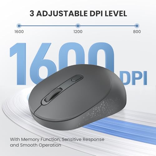 TECKNET Bluetooth Wireless Mouse, Bluetooth 5.0 & 2.4G USB Receiver, Compact & Portable, Silent Click, Ergonomic Symmetrical Design, 18-Month Battery, Adjustable DPI, Wide Compatibility - color: Charcoal Gray