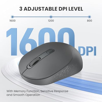 TECKNET Bluetooth Wireless Mouse, Bluetooth 5.0 & 2.4G USB Receiver, Compact & Portable, Silent Click, Ergonomic Symmetrical Design, 18-Month Battery, Adjustable DPI, Wide Compatibility - color: Charcoal Gray