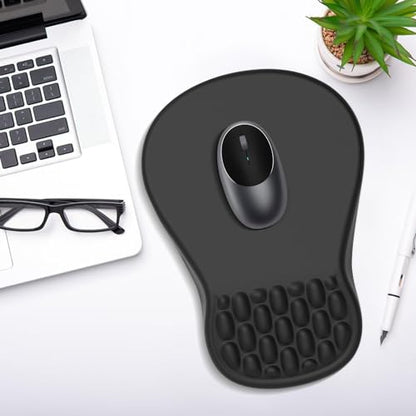 YIWEI Ergonomic Mouse Pad with Wrist Rest for Carpal Tunnel Pain Relief | Memory Foam Wrist Support,Non-Slip Rubber Base, Keyboard Computer Mousepad,Lycra Cloth Surface,Gaming Home Office,Black - color: Black