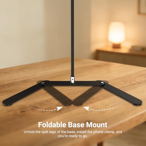 NEEWER Overhead Phone Tripod Stand with Dual Ball Head Articulating Boom Arm, Shock Absorbent Desk Phone Holder Clamp Mount with Foldable Base for Piano Cooking Drawing Sketching Live Streaming, DS026