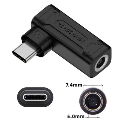 140W 100W DC Jack 7.4x5.0mm Input to USB-C Type-C Angled 90 Degree Power Plug Charge Adapter for Laptop Phone - style: 7.4x5.0mm 140W