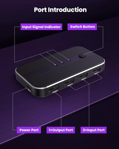 HDMI Switch 5 in 1 Out with Remote 4K@60Hz, HDMI Splitter Support HDCP2.2, HDR, 3D, Dolby Support, 3 Port Switcher Selector Box with Xbox, PS5/4/3, Fire Stick Roku Blu-Ray Player (5 in 1 Out)