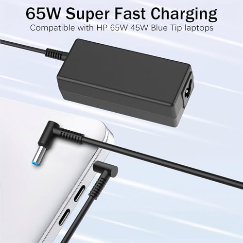 Laptop Charger Compatible with HP Laptop 65W 45W Computer Charger Smart Blue Tip Power Adapter - color: Black2