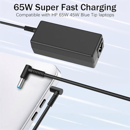 Laptop Charger Compatible with HP Laptop 65W 45W Computer Charger Smart Blue Tip Power Adapter - color: Black2