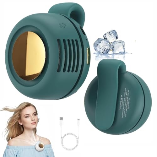 Portable Silent Mini Bladeless Electric Fan, Adjustable 3-Speed Suspended Wearable Fans, Small Clip on Fan for Shirt & Waist for Outdoor & Travel & Office (Green, 1pcs) - color: Green, size: 1pcs