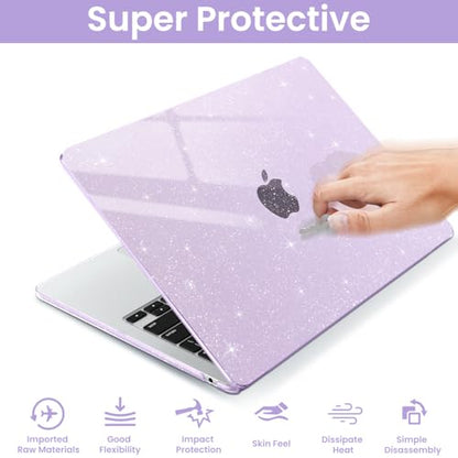AKIT Compatible with MacBook Air 13 inch Case Glitter 2026 2025-2022 M5 M4 M3 M2 Model A3449 A3240 A3113 A2681, Laptop Hard Shell for Mac Air 13.6 + Keyboard & Screen Cover, Sparkly Lavender Purple - color: Glitter Purple