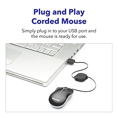 Verbatim Wired Optical Computer Mini USB-A Mouse - Plug & Play Corded Small Travel Mouse with Retractable Cable – Blue 98616 - color: BLUE